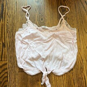 garage lacy detailing baby pink tie in front tank top spaghetti strap